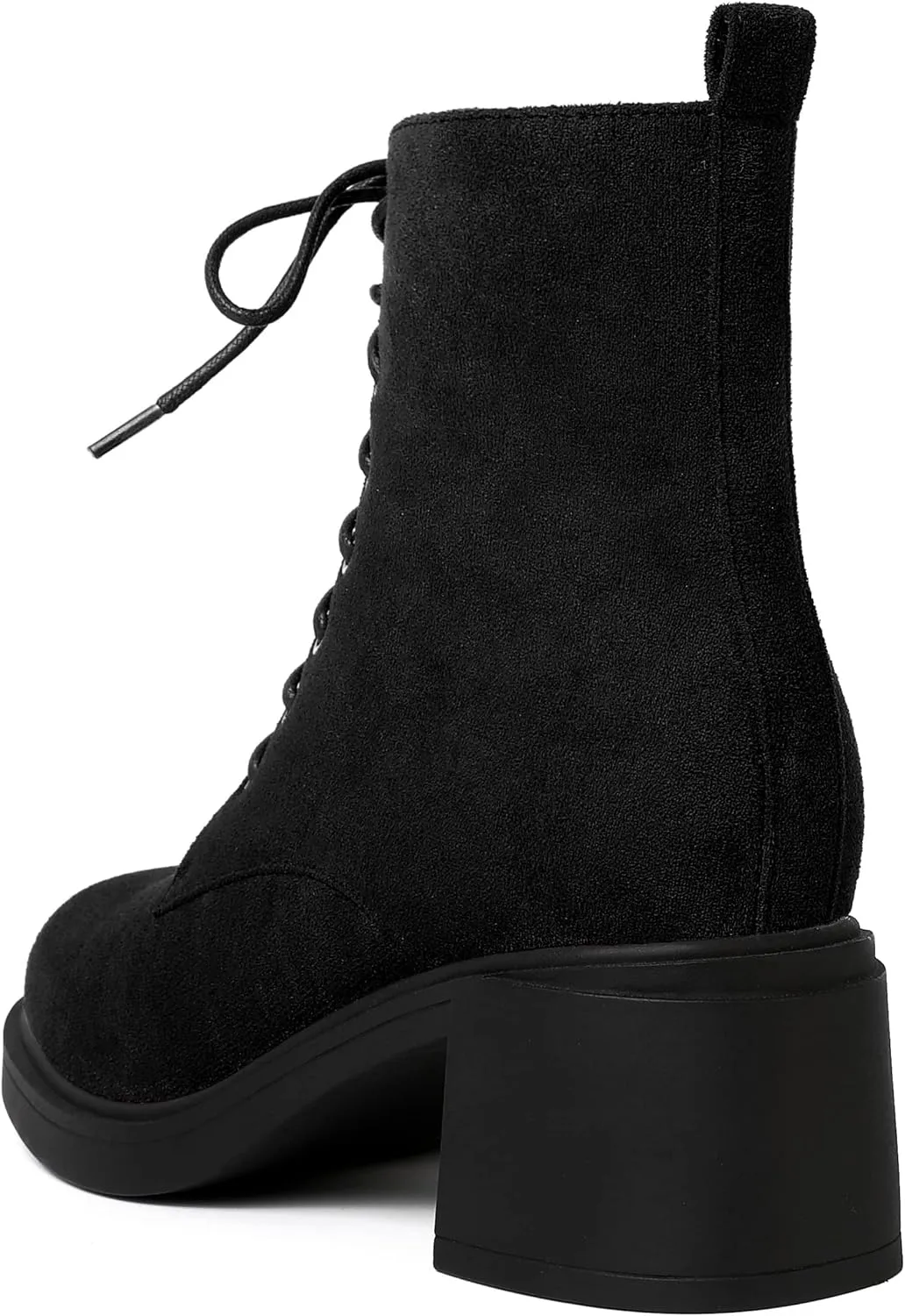 MERRORI Womens Combat Booties Casual Lace Up Solid Round Toe Suede Block Mid Heel Ankle High Boots 2.5 Inch