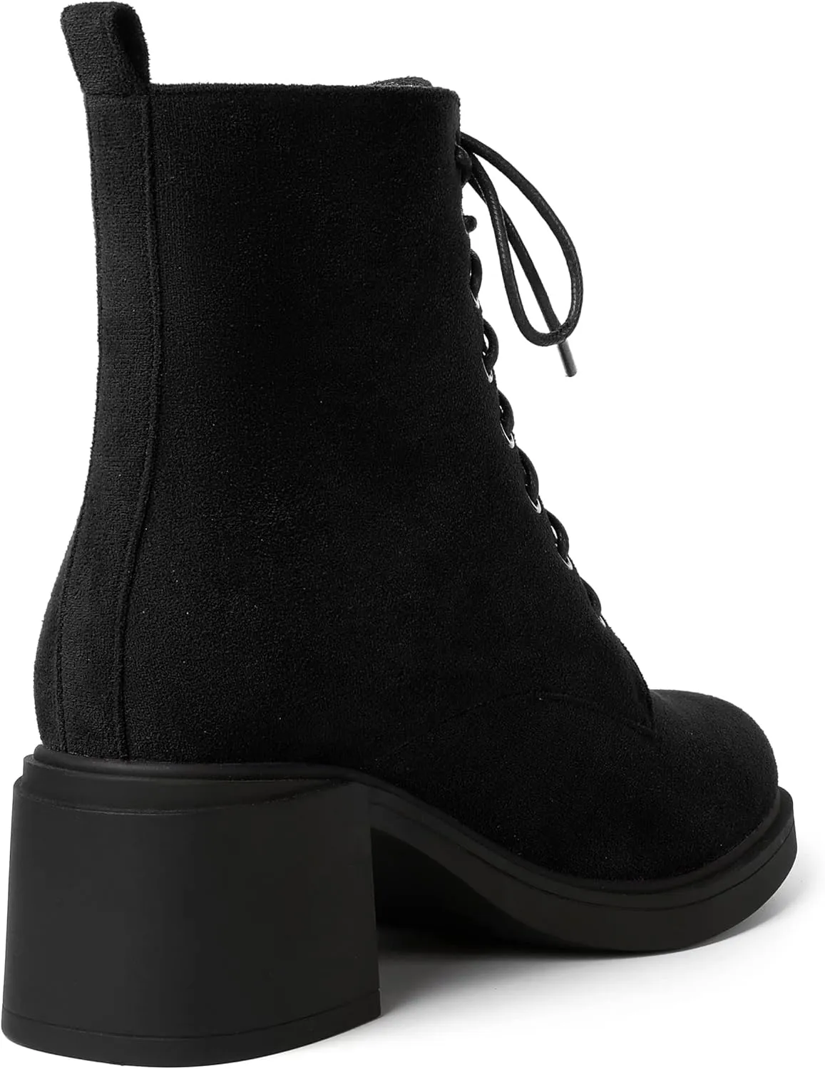 MERRORI Womens Combat Booties Casual Lace Up Solid Round Toe Suede Block Mid Heel Ankle High Boots 2.5 Inch