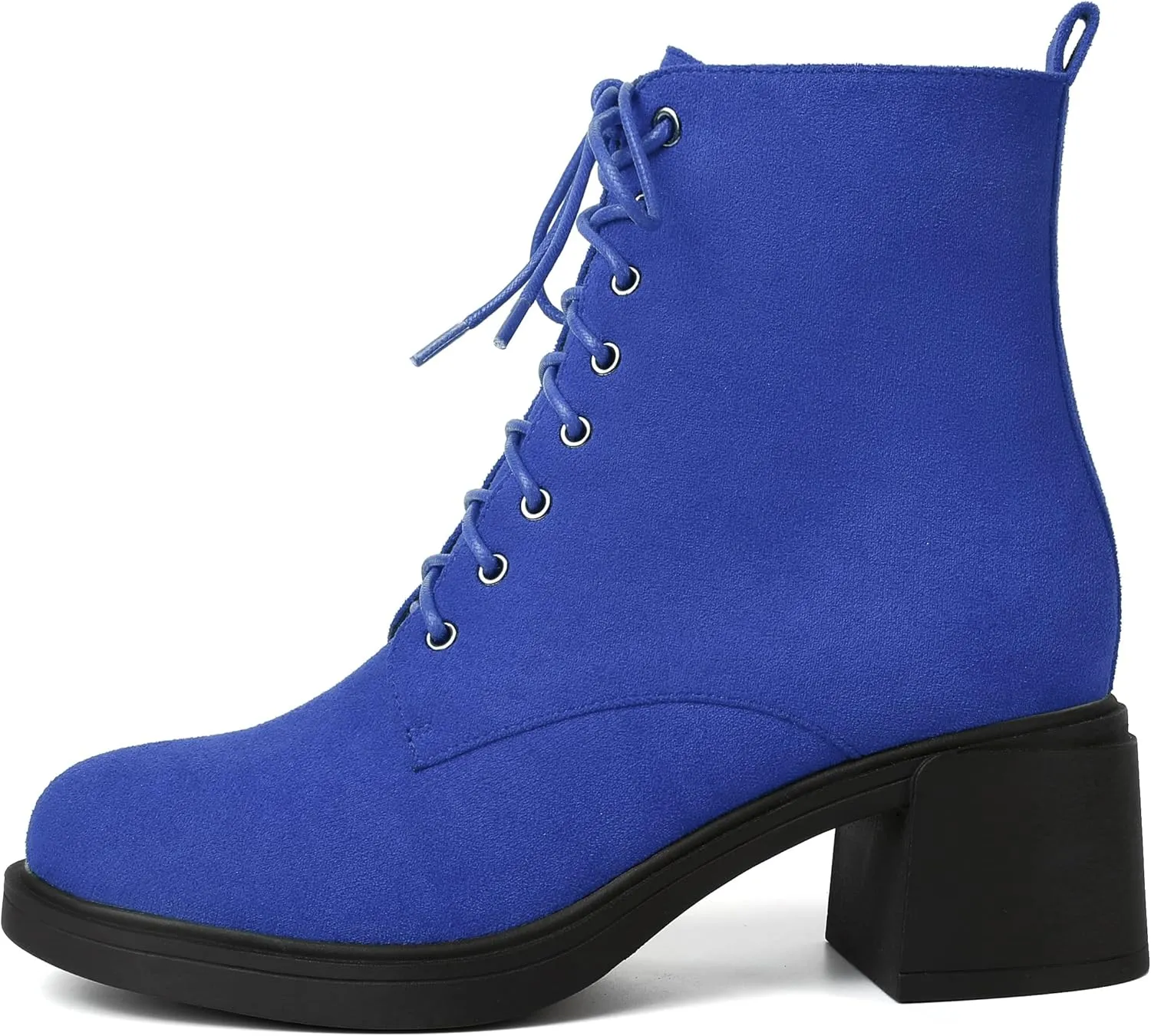 MERRORI Womens Combat Booties Casual Lace Up Solid Round Toe Suede Block Mid Heel Ankle High Boots 2.5 Inch