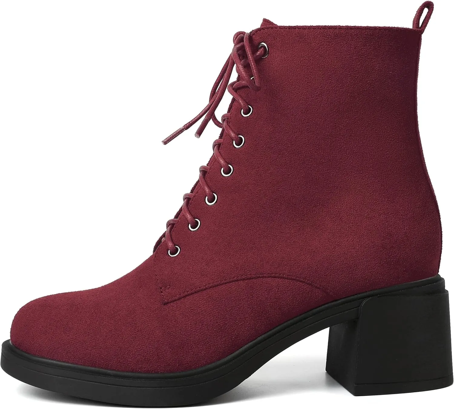 MERRORI Womens Combat Booties Casual Lace Up Solid Round Toe Suede Block Mid Heel Ankle High Boots 2.5 Inch