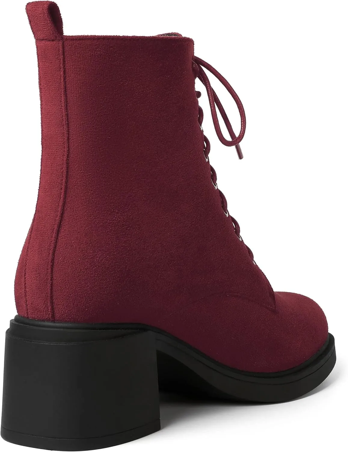 MERRORI Womens Combat Booties Casual Lace Up Solid Round Toe Suede Block Mid Heel Ankle High Boots 2.5 Inch