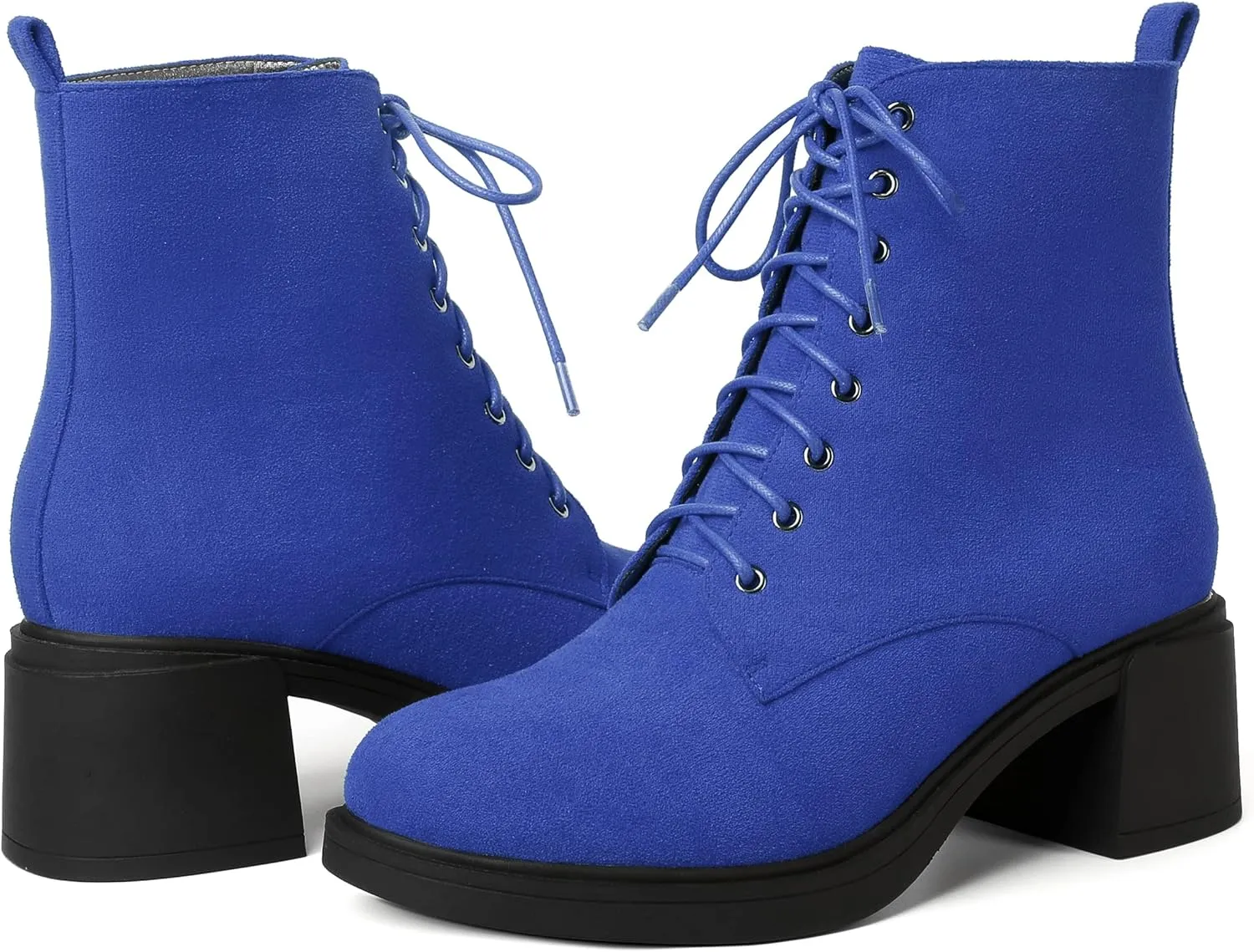 MERRORI Womens Combat Booties Casual Lace Up Solid Round Toe Suede Block Mid Heel Ankle High Boots 2.5 Inch