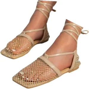 Mesh Flats for Women Comfortable Fishnet Summer Flats Slides Sandals Rhinestone Sandals for Women Dressy Boho Shoes Stiletto High Heel Casual Shoes Breathable