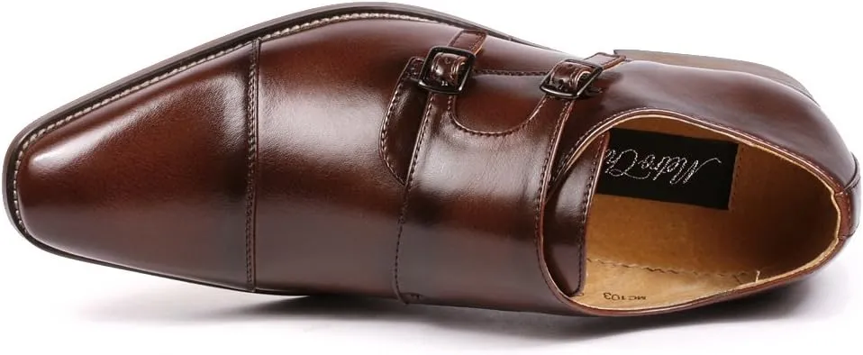 Metrocharm MC103 Men's Double Monk Strap Cap Toe Slip On Loafers Dress Shoes