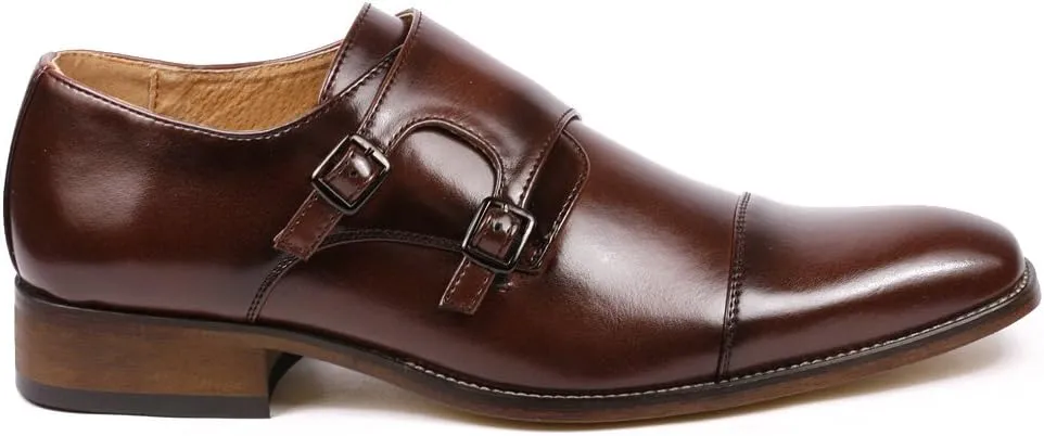 Metrocharm MC103 Men's Double Monk Strap Cap Toe Slip On Loafers Dress Shoes