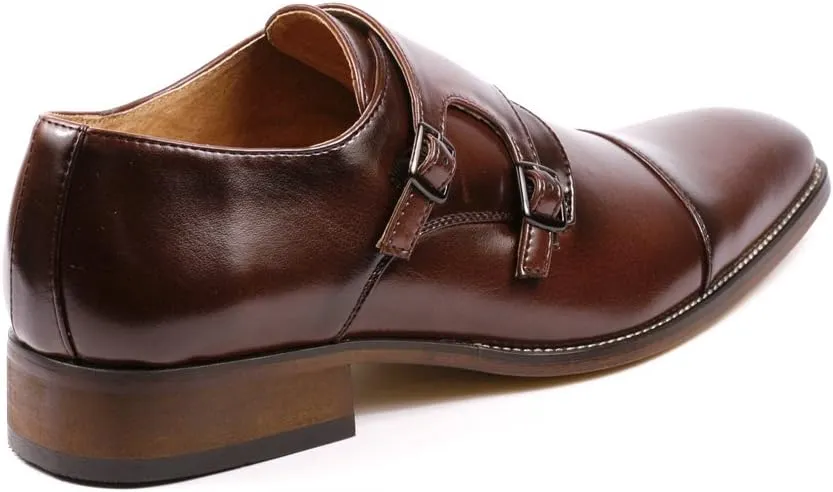 Metrocharm MC103 Men's Double Monk Strap Cap Toe Slip On Loafers Dress Shoes