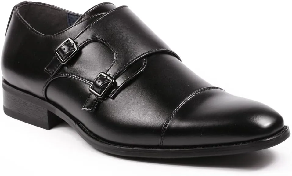Metrocharm MC103 Men's Double Monk Strap Cap Toe Slip On Loafers Dress Shoes