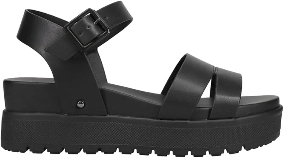 MIA Shoes Maya Women's Vegan Leather Platform Flatform Sandals, Black, Size 6.5