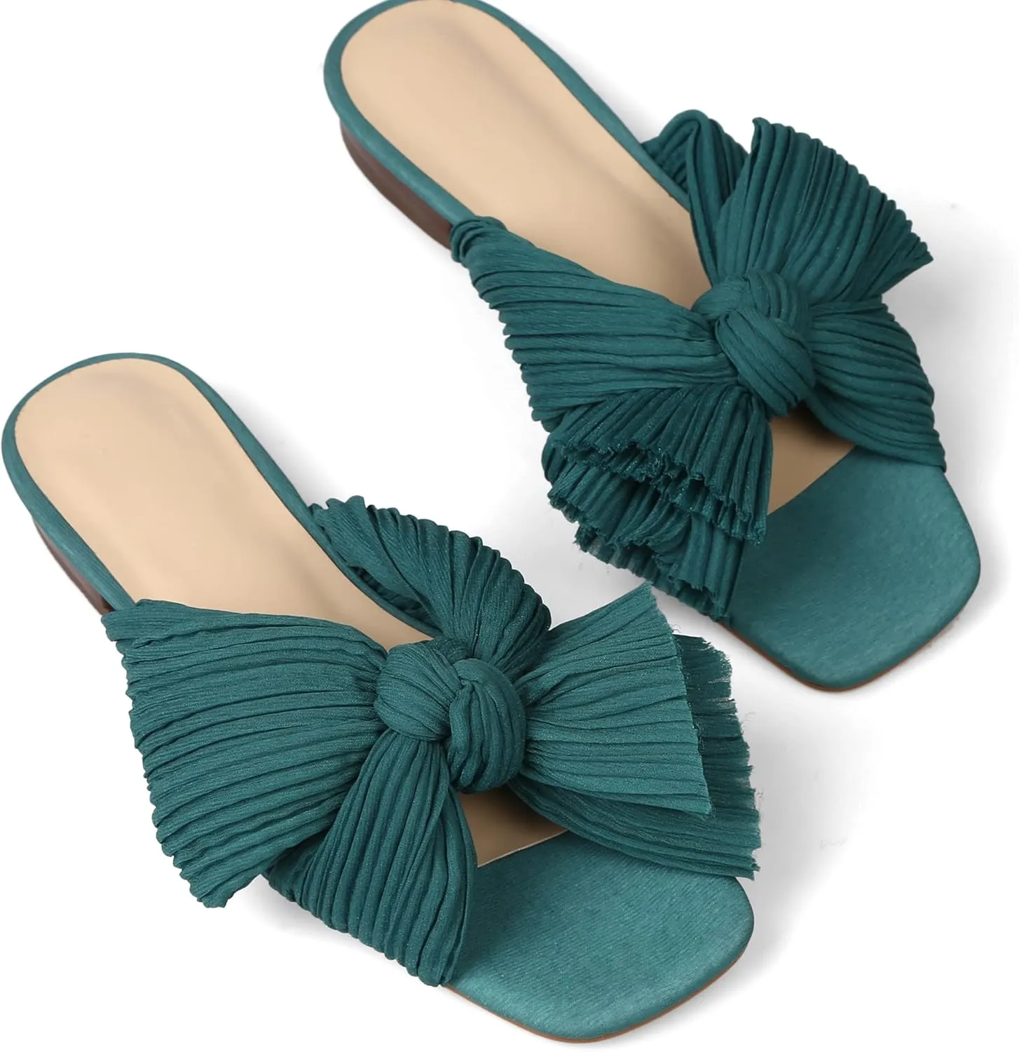 MICIFA Women's Bow Flat Sandals Open Toe Summer Comfort Slip on Slide Sandals Bridal Wedding Dress Shoes