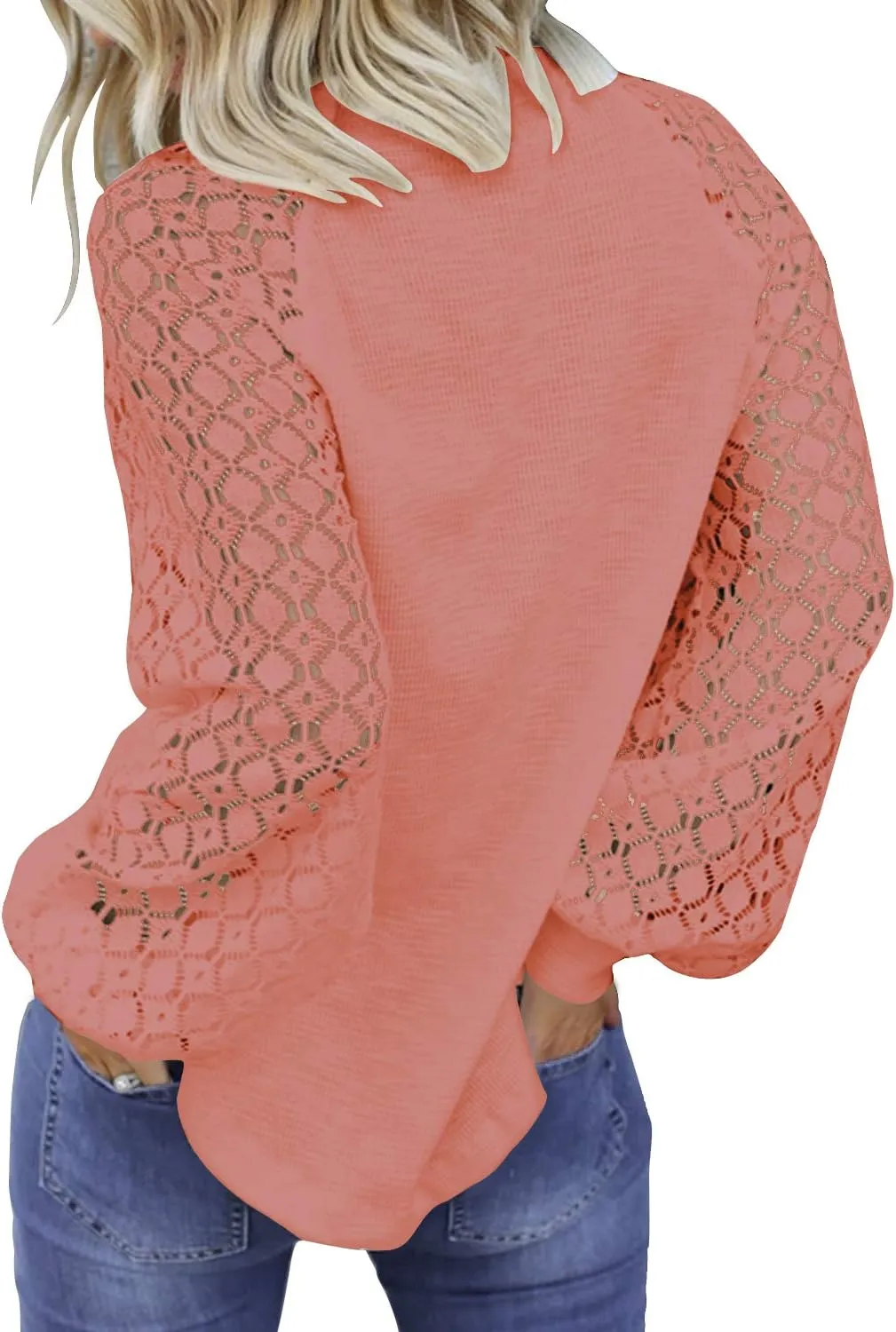 MIHOLL Women’s Long Sleeve Tops Lace Casual Loose Blouses T Shirts