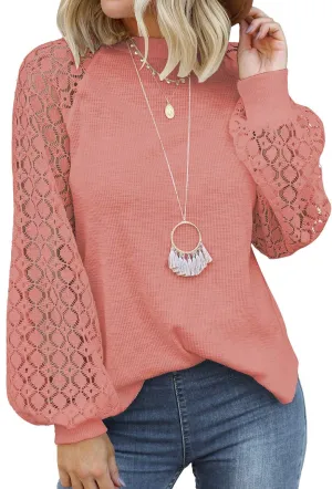 MIHOLL Women’s Long Sleeve Tops Lace Casual Loose Blouses T Shirts
