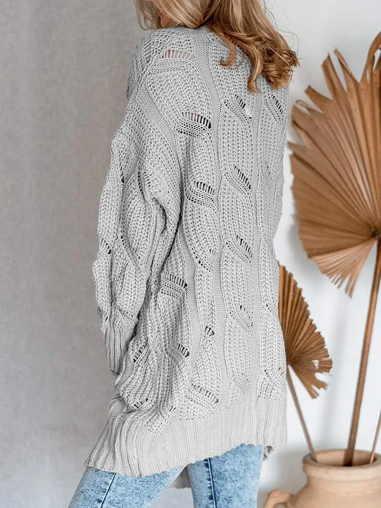 Miladusa Women's Cardigan Sweaters Long Sleeve Plus Size Solid Cable Knit Open Front Outerwear with Pockets
