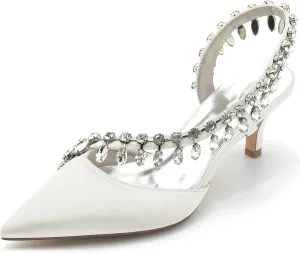 Minishion Ladies Wedding Shoes Sparkle Rhinestones Formal Pumps Mules Slingback Prom Heels BR108