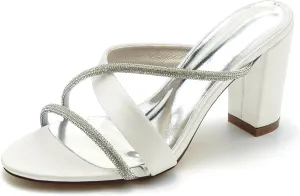 Minishion Sandals for Women Elegantes for Wedding Block Heel Evening Prom Mules Shoes BR074
