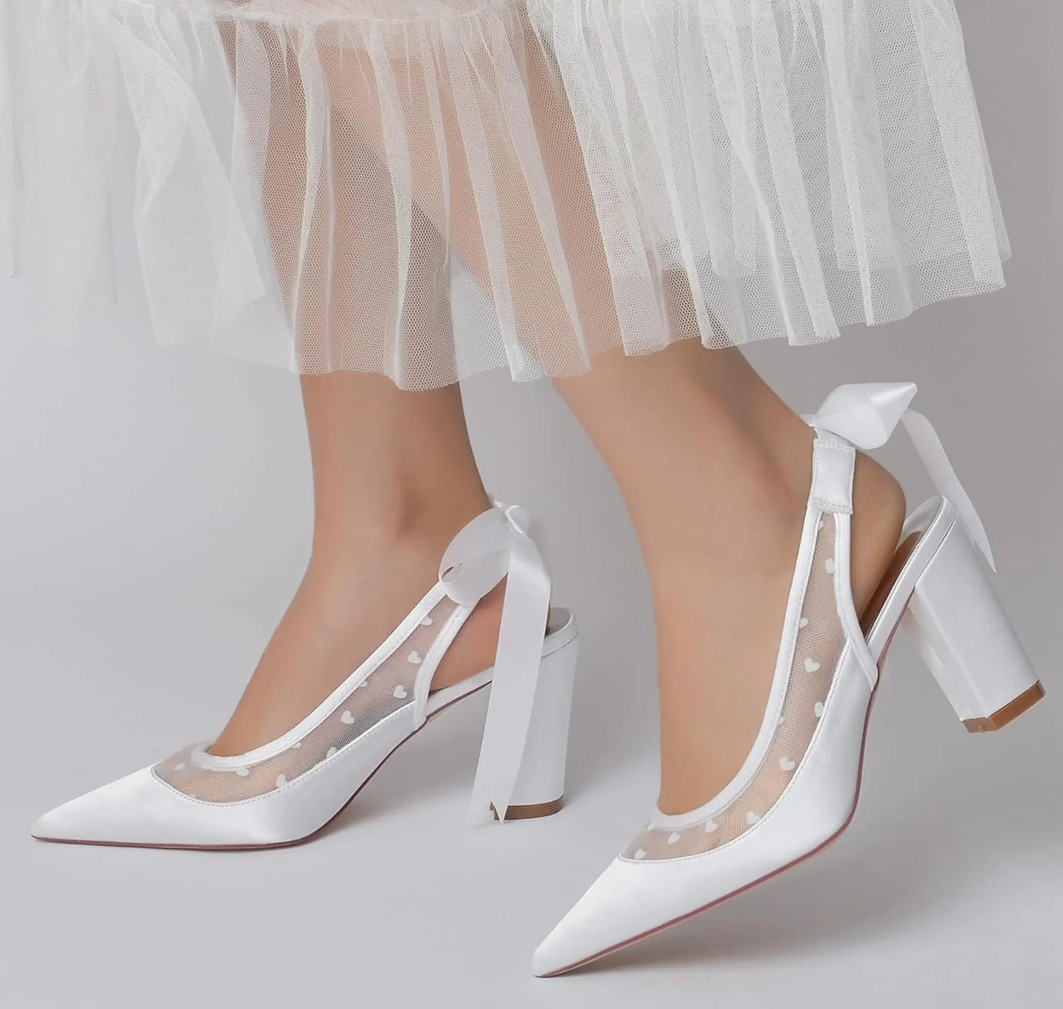 Minishion Shoes for a Wedding Party for Women Slingback Evening Pumps Block Heel Formal Mules with Ribbon BR133