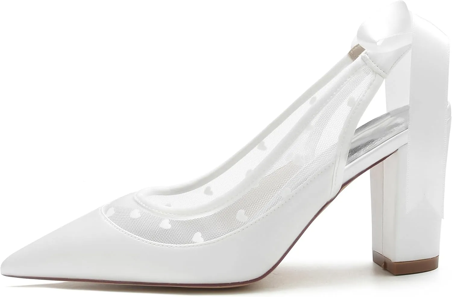 Minishion Shoes for a Wedding Party for Women Slingback Evening Pumps Block Heel Formal Mules with Ribbon BR133