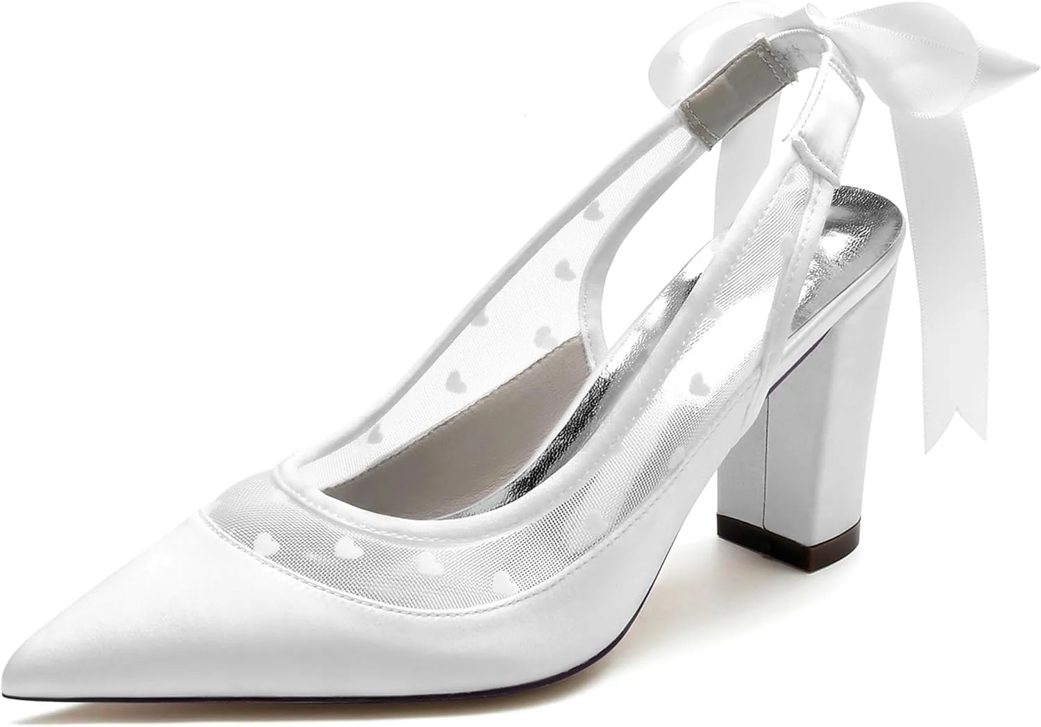 Minishion Shoes for a Wedding Party for Women Slingback Evening Pumps Block Heel Formal Mules with Ribbon BR133