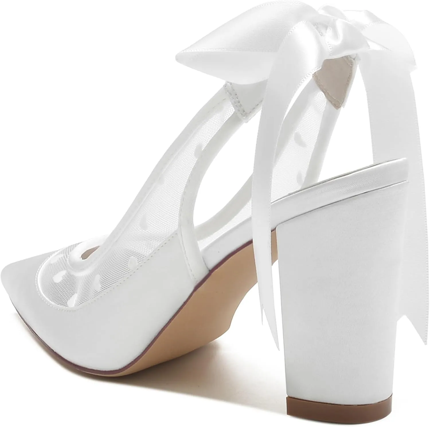 Minishion Shoes for a Wedding Party for Women Slingback Evening Pumps Block Heel Formal Mules with Ribbon BR133