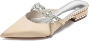 Minishion Wedding Flats Bride Shoes Womens Backless Comfy Evening Dress Mules Shoes with Rhinestone BR158