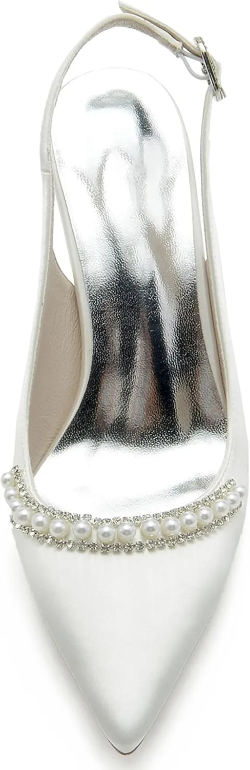 Minishion Wedding Party Women Shoes Slingback Closed Toe Evening Pumps Mules wtih Pearl BR019