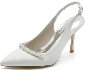 Minishion Wedding Party Women Shoes Slingback Closed Toe Evening Pumps Mules wtih Pearl BR019