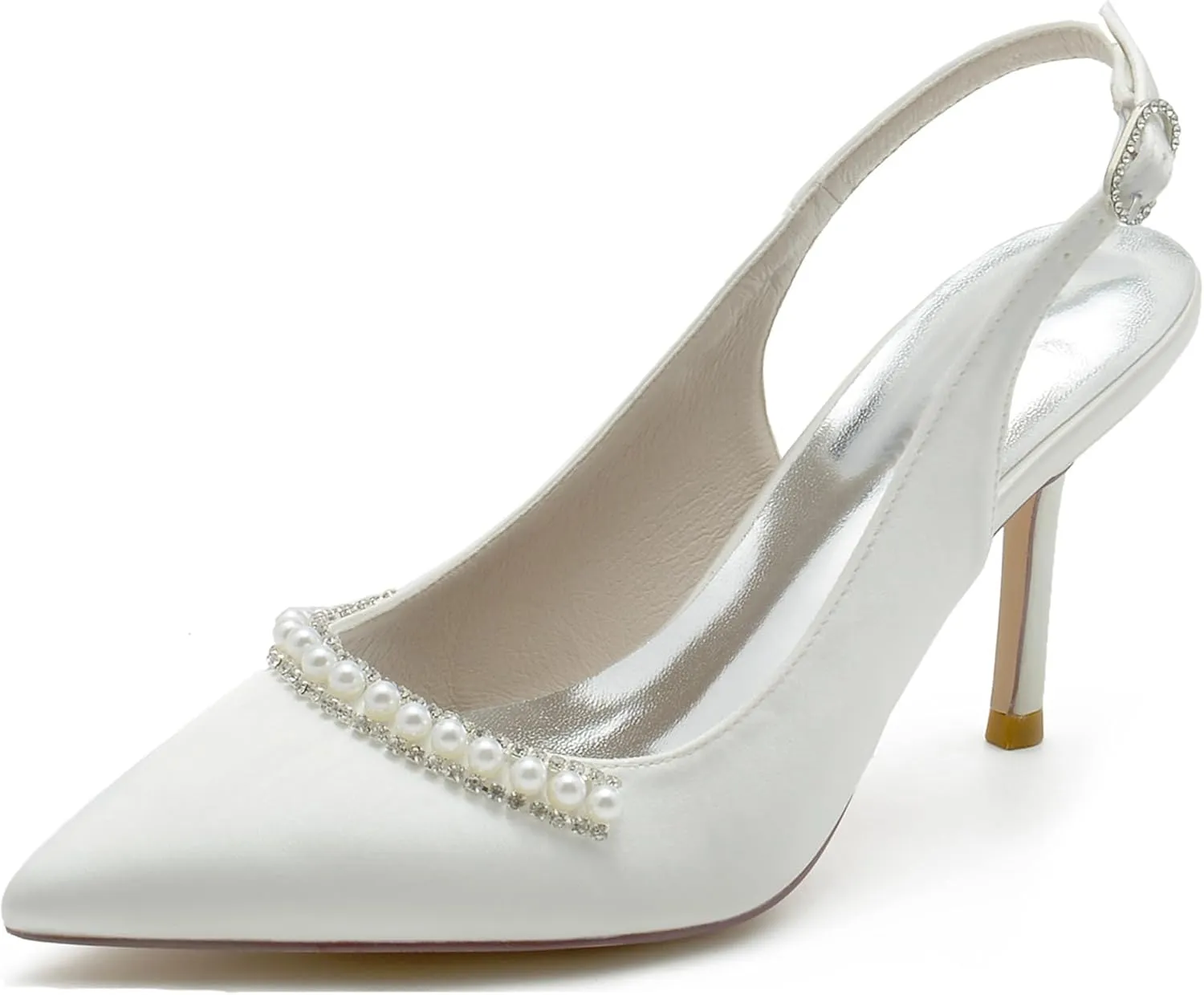 Minishion Wedding Party Women Shoes Slingback Closed Toe Evening Pumps Mules wtih Pearl BR019