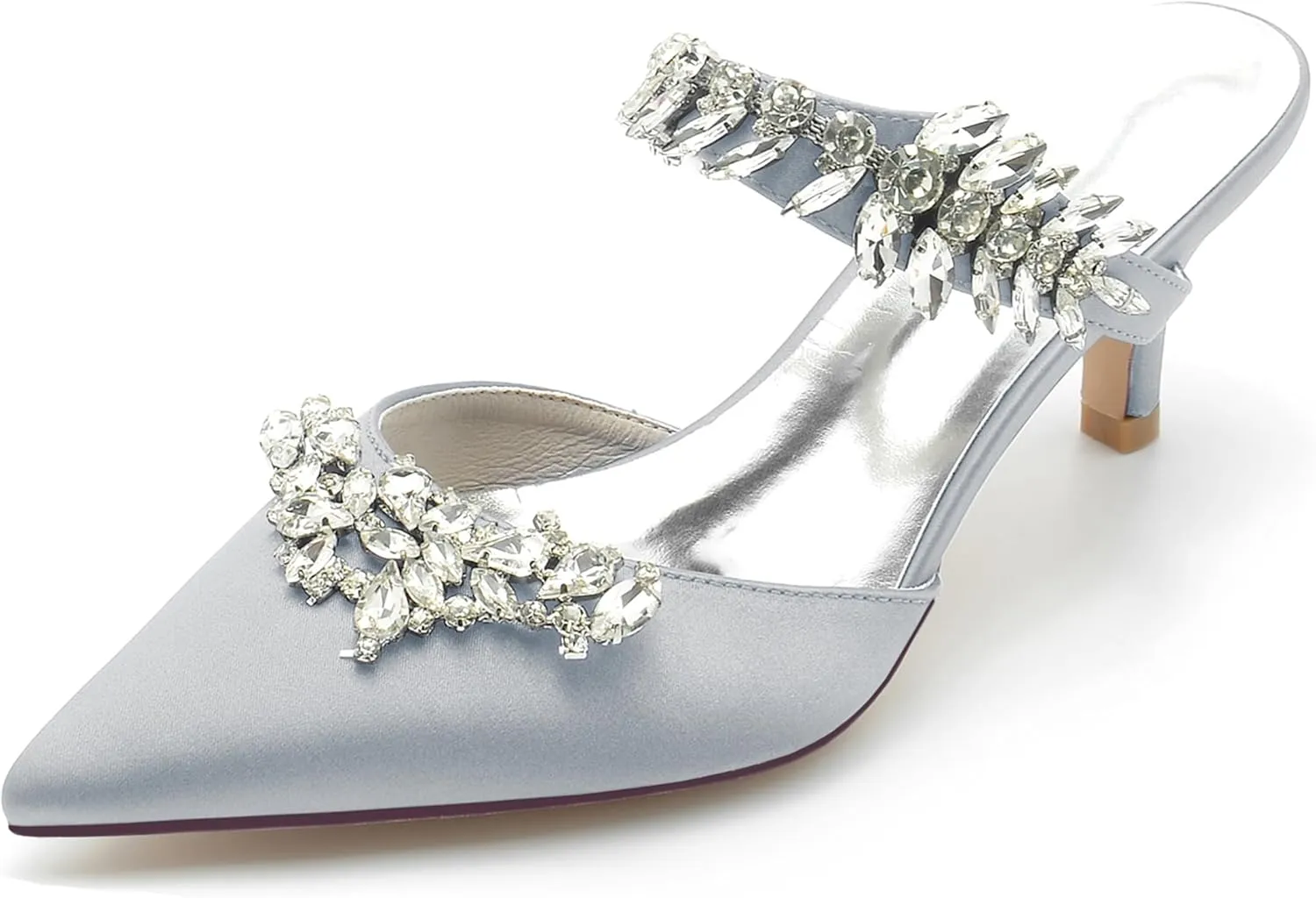 Minishion Womens Dress Wedding Shoe Backless Kitten Heel Evening Pumps Mules with Rhinestones BR037