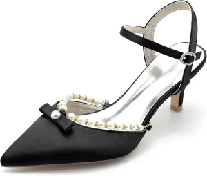 Minishion Womens Dressy Shoes for Wedding Slingback Low Heel Evening Formal Pumps Mules with Pearl BR038