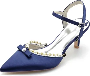 Minishion Womens Dressy Shoes for Wedding Slingback Low Heel Evening Formal Pumps Mules with Pearl BR038