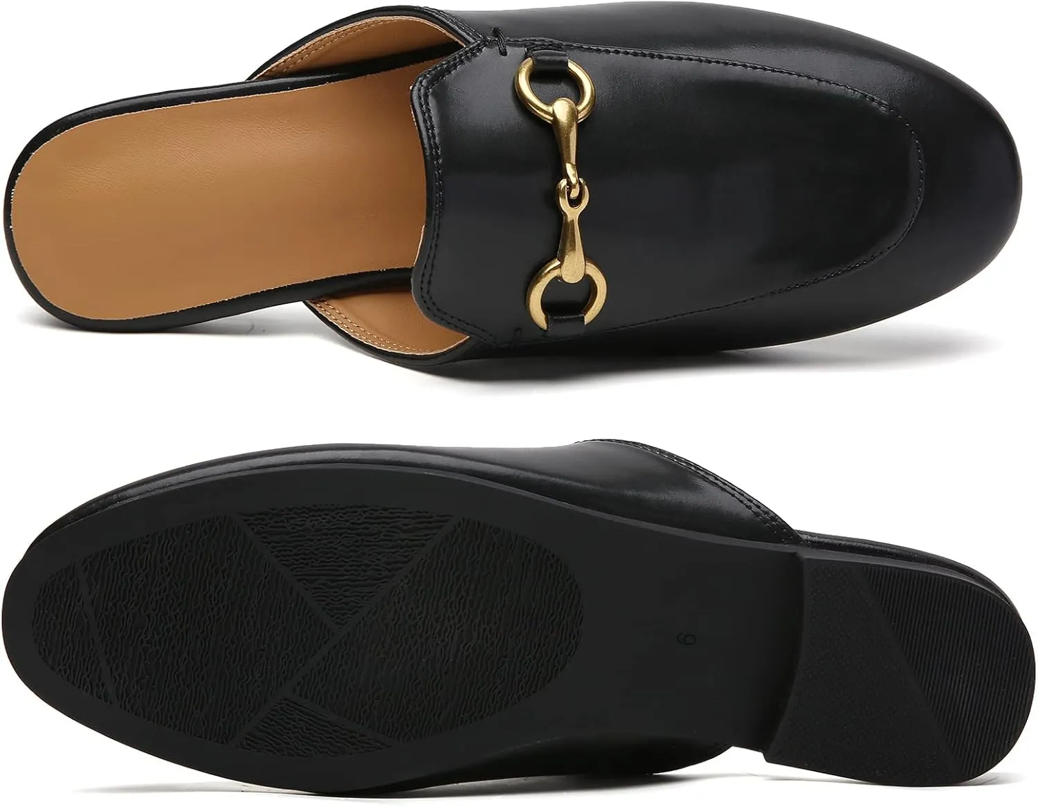 Minorsu Buckle Mules for Women Flats Round Toe Mule Backless Slides Slip On Loafer Shoes