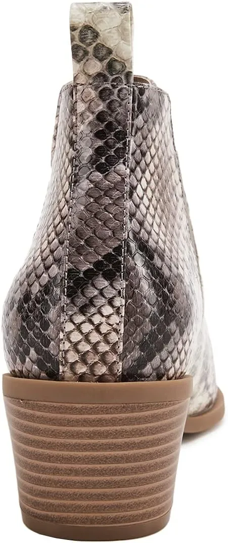 Minshluu Booties for Women Stacked Chunky Heel Ankle Boots Slip on Western Low Heel Chelsea Boots