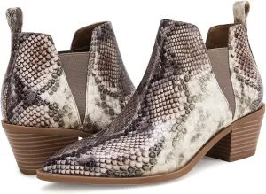 Minshluu Booties for Women Stacked Chunky Heel Ankle Boots Slip on Western Low Heel Chelsea Boots