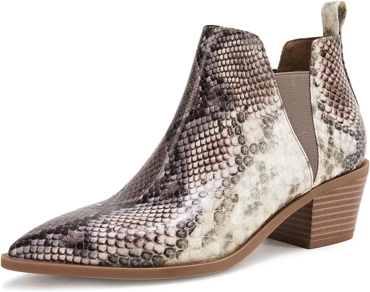 Minshluu Booties for Women Stacked Chunky Heel Ankle Boots Slip on Western Low Heel Chelsea Boots