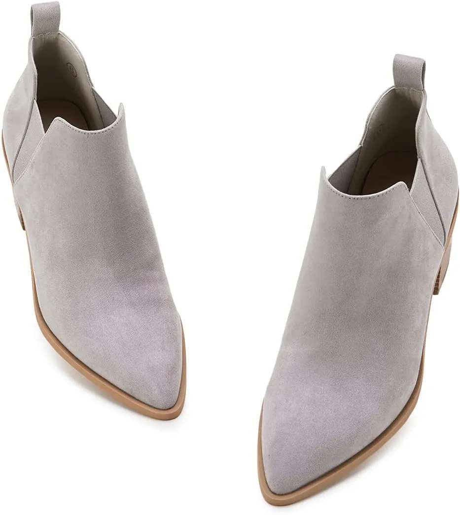 Minshluu Booties for Women Stacked Chunky Heel Ankle Boots Slip on Western Low Heel Chelsea Boots