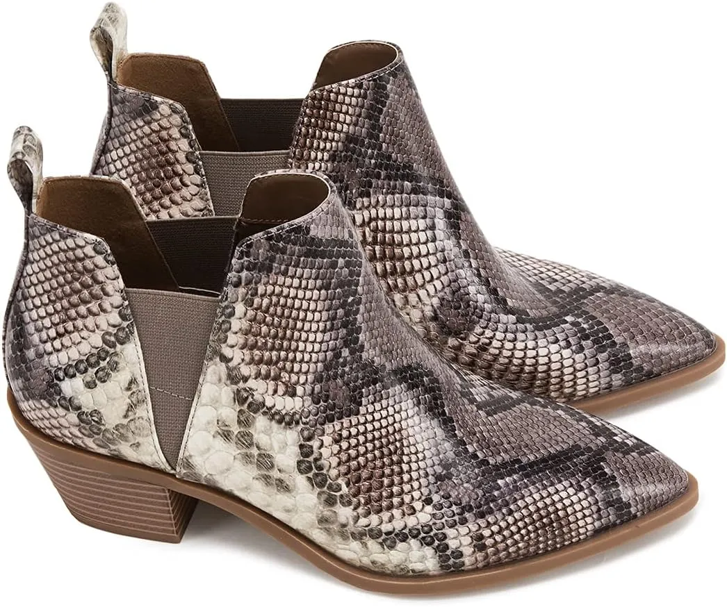 Minshluu Booties for Women Stacked Chunky Heel Ankle Boots Slip on Western Low Heel Chelsea Boots