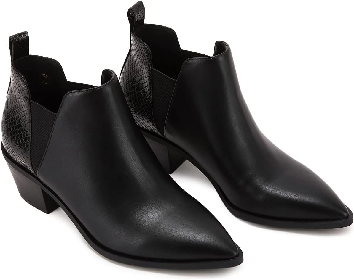 Minshluu Booties for Women Stacked Chunky Heel Ankle Boots Slip on Western Low Heel Chelsea Boots