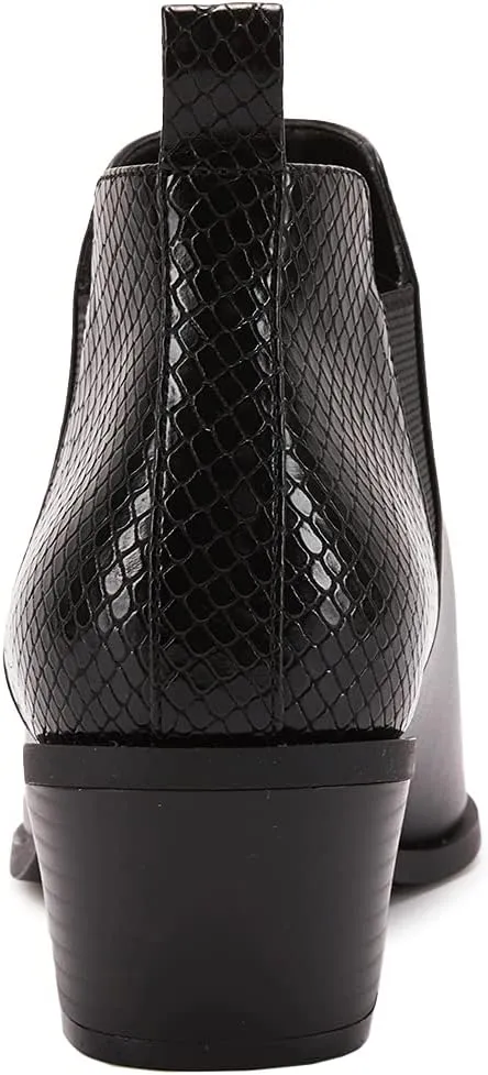 Minshluu Booties for Women Stacked Chunky Heel Ankle Boots Slip on Western Low Heel Chelsea Boots