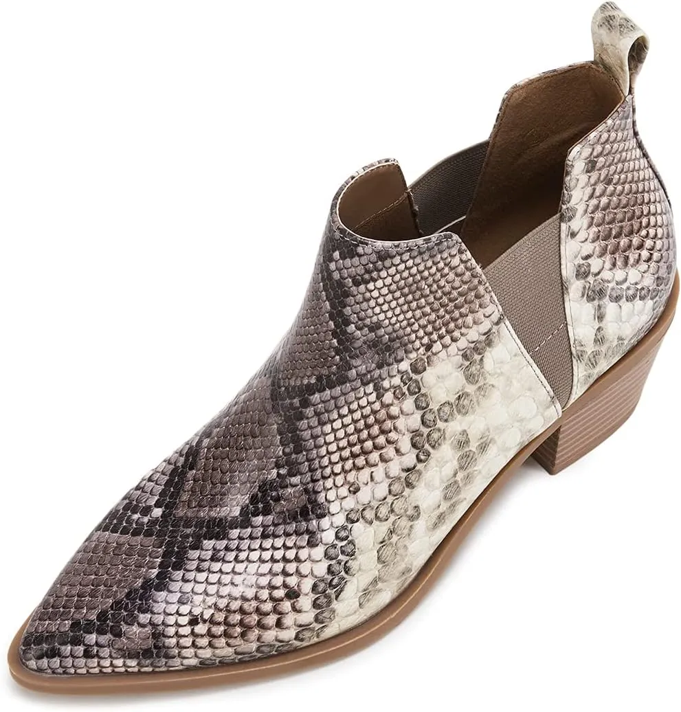 Minshluu Booties for Women Stacked Chunky Heel Ankle Boots Slip on Western Low Heel Chelsea Boots