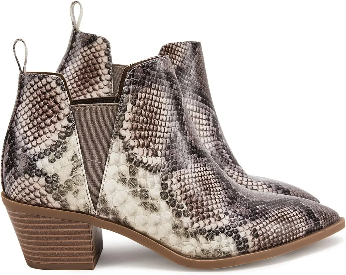 Minshluu Booties for Women Stacked Chunky Heel Ankle Boots Slip on Western Low Heel Chelsea Boots