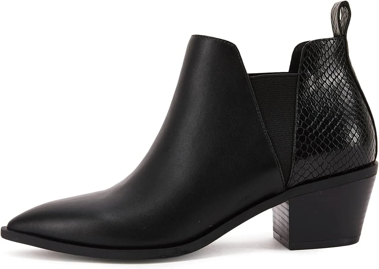 Minshluu Booties for Women Stacked Chunky Heel Ankle Boots Slip on Western Low Heel Chelsea Boots