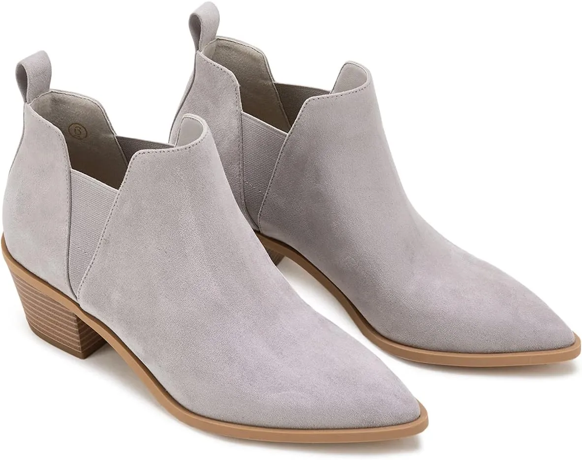 Minshluu Booties for Women Stacked Chunky Heel Ankle Boots Slip on Western Low Heel Chelsea Boots