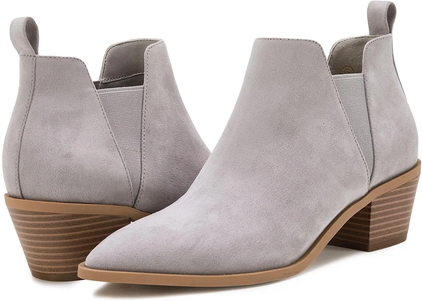 Minshluu Booties for Women Stacked Chunky Heel Ankle Boots Slip on Western Low Heel Chelsea Boots