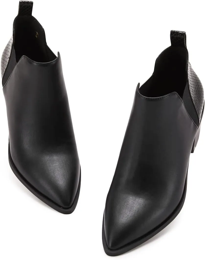 Minshluu Booties for Women Stacked Chunky Heel Ankle Boots Slip on Western Low Heel Chelsea Boots