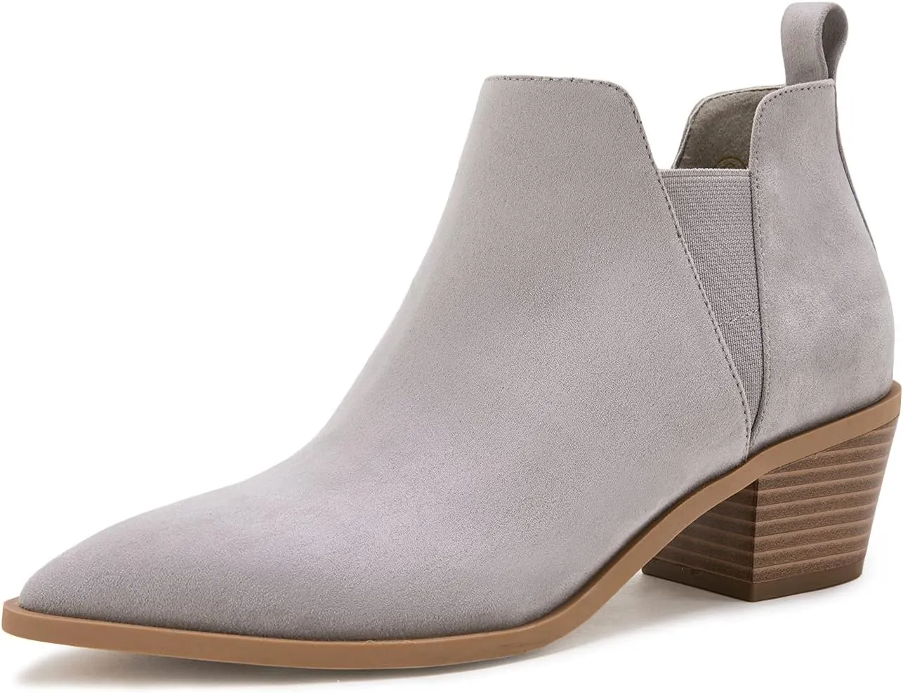 Minshluu Booties for Women Stacked Chunky Heel Ankle Boots Slip on Western Low Heel Chelsea Boots
