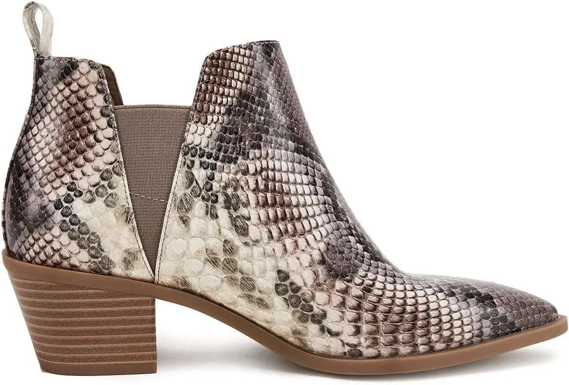 Minshluu Booties for Women Stacked Chunky Heel Ankle Boots Slip on Western Low Heel Chelsea Boots