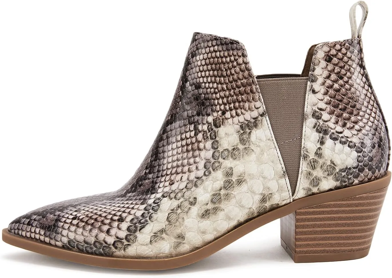 Minshluu Booties for Women Stacked Chunky Heel Ankle Boots Slip on Western Low Heel Chelsea Boots