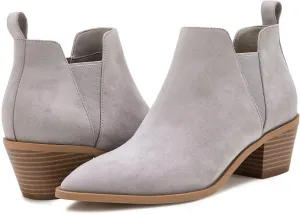 Minshluu Booties for Women Stacked Chunky Heel Ankle Boots Slip on Western Low Heel Chelsea Boots
