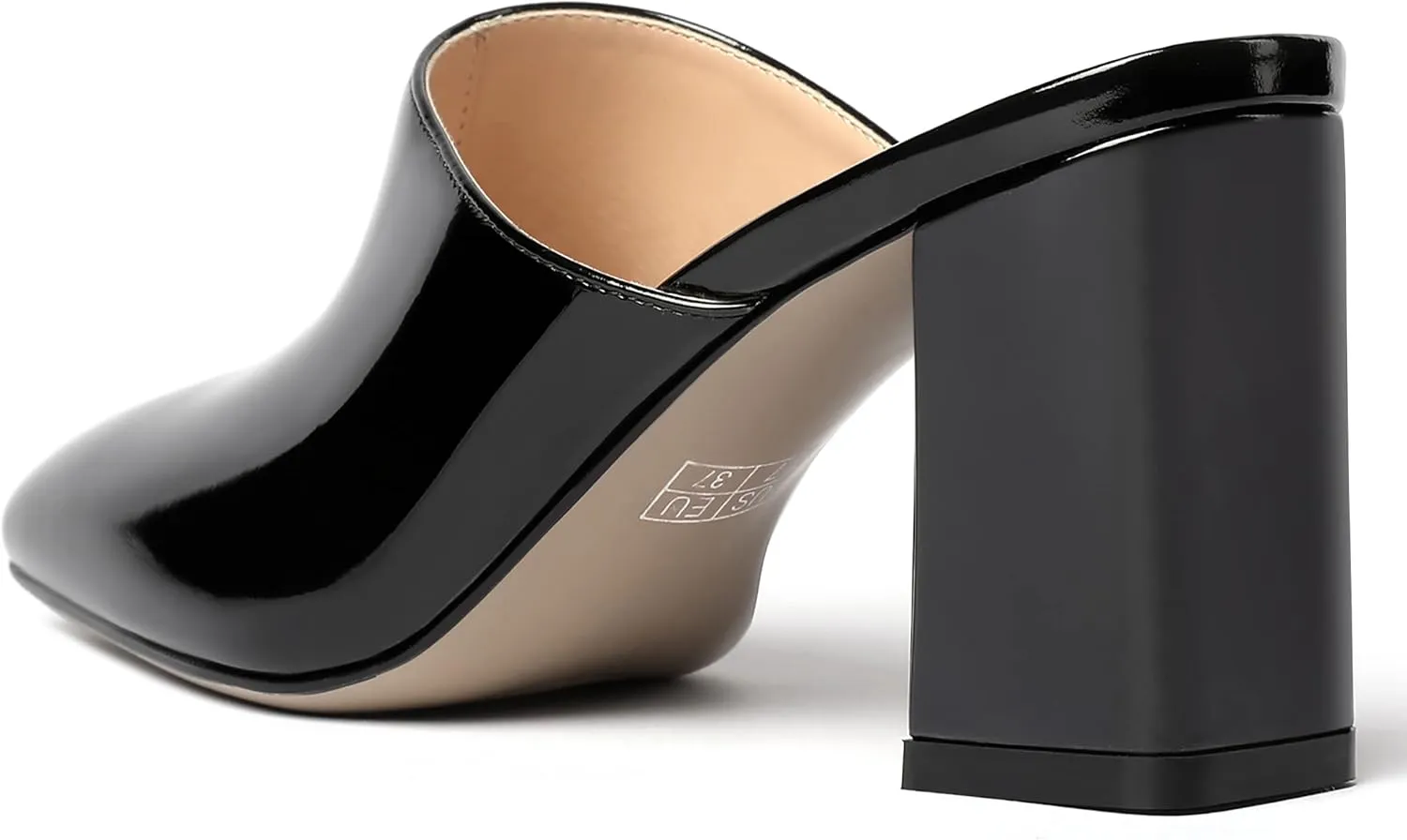 MODENCOCO Womens Fashion Slip On Casual Patent Dating Square Toe Block High Heel High Heeled Mules Shoes 3 Inch