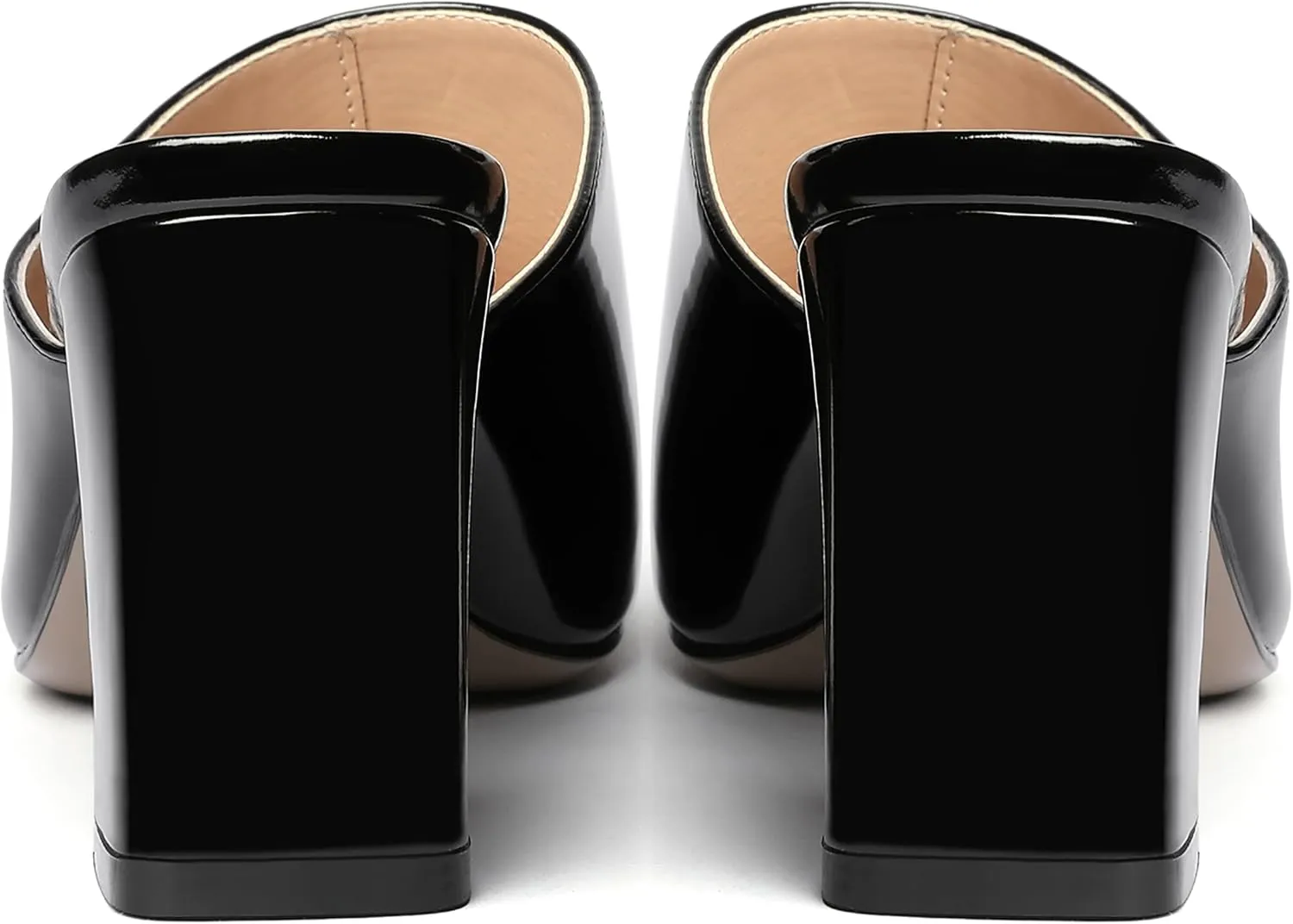 MODENCOCO Womens Fashion Slip On Casual Patent Dating Square Toe Block High Heel High Heeled Mules Shoes 3 Inch