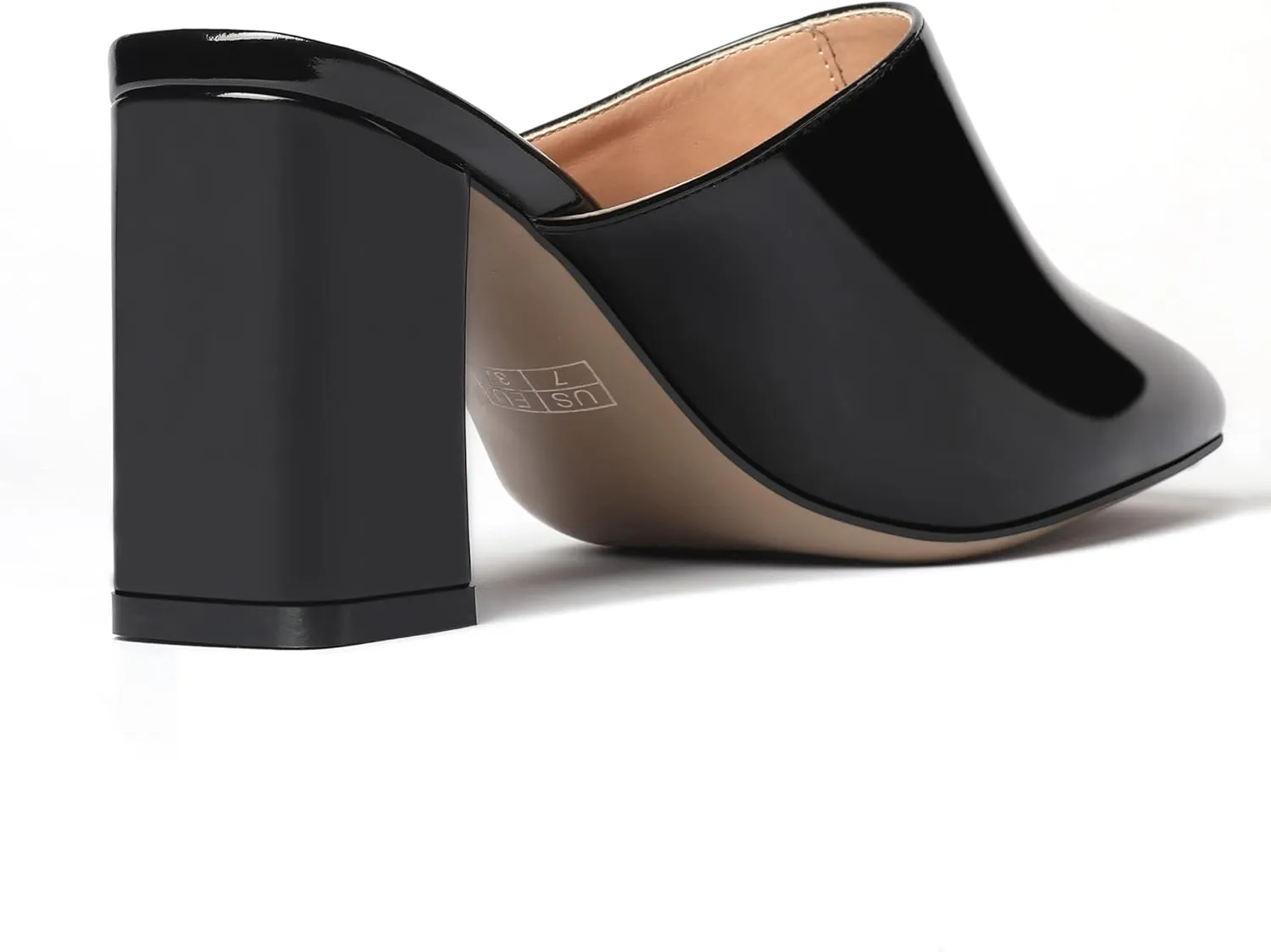 MODENCOCO Womens Fashion Slip On Casual Patent Dating Square Toe Block High Heel High Heeled Mules Shoes 3 Inch